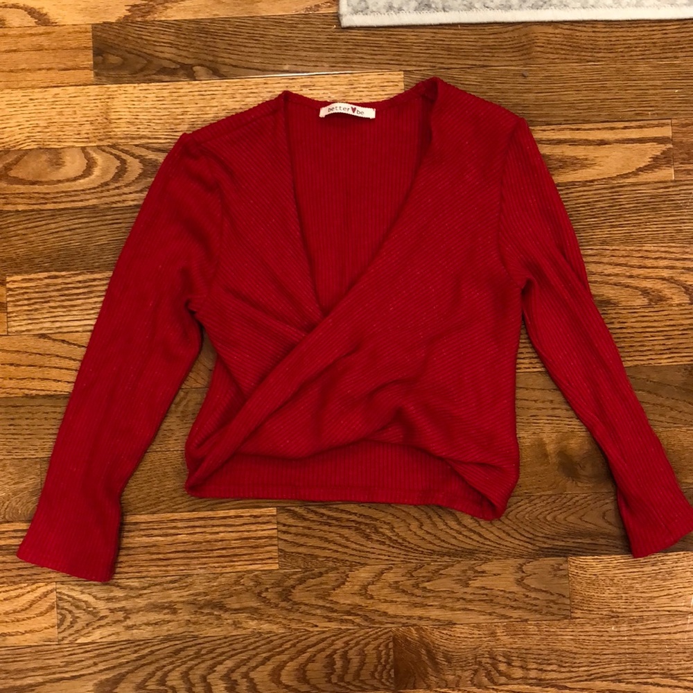Red sweater crop top